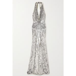 Jenny Packham Mars Sequin-embellished Halterneck Gown
